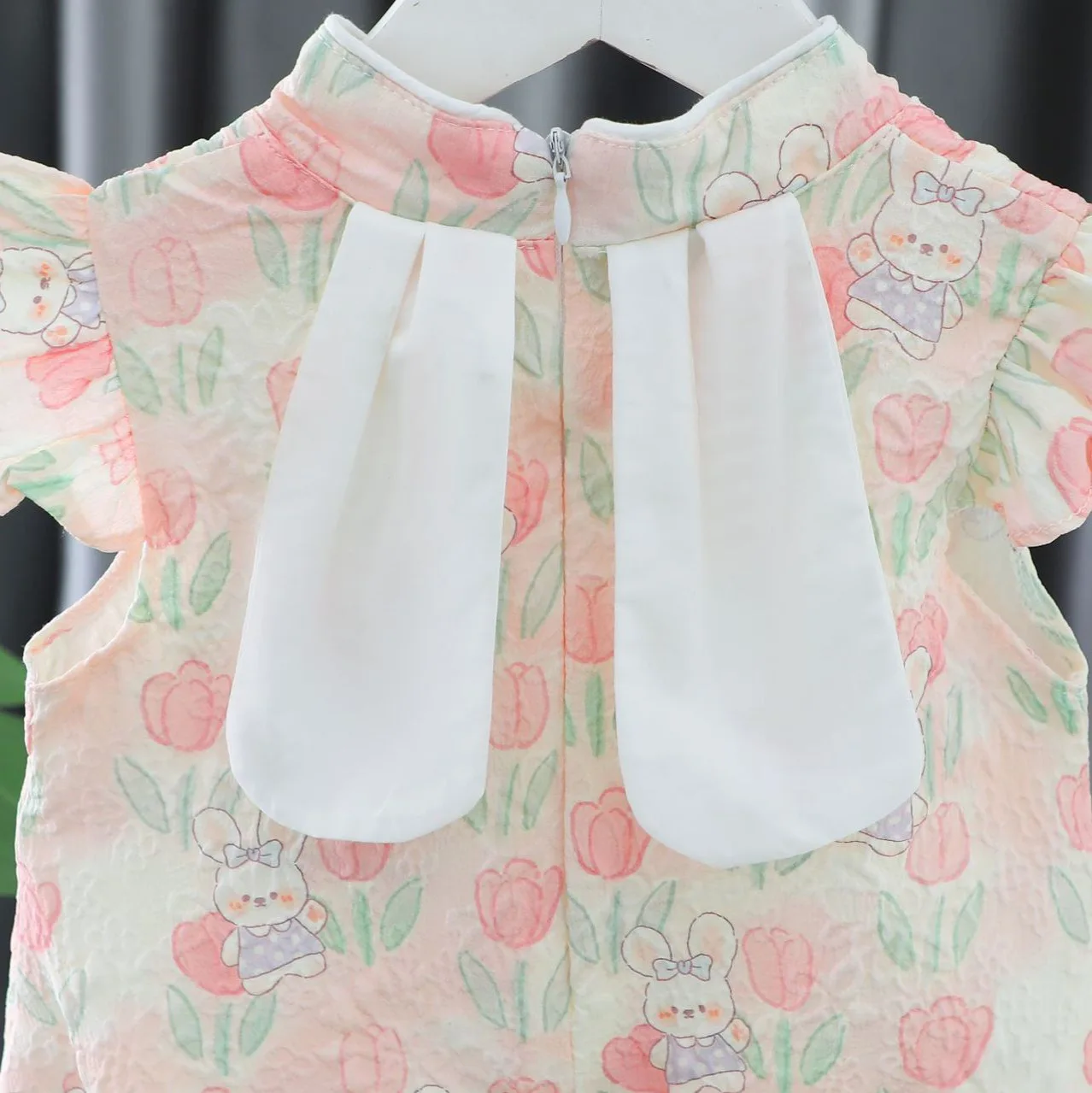 (0-3 Years Old) Summer Baby Girl Cute Tulip Bunny Flying Sleeve Qipao Dress For Girls Chinese Style Hanfu Dress