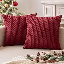 Christmas Red Throw Pillow Covers Soft Corduroy Boho Striped Pillow Covers Pillowcases Farmhouse Home Decor for Couch Bed Sofa