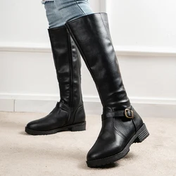 Thigh high Boots brown Women Vintage leather Square Heel Zipper knee height buckle Boot Keep Warm Round Toe Shoes British Style