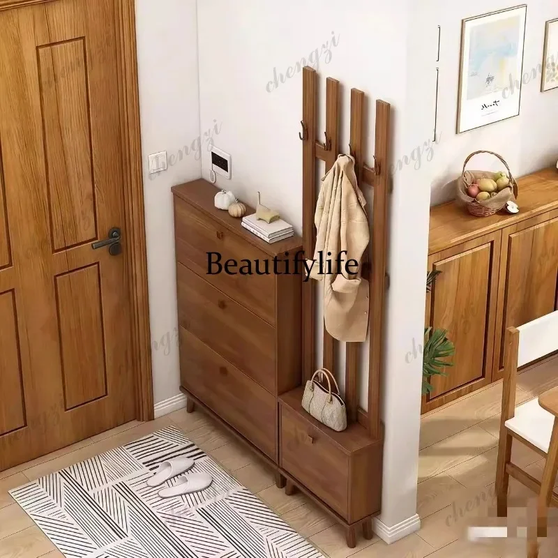 E136 Natural Modern Tall Shoe Cabinet Wooden Adjustable Salon Living Room Shoe Rack Organizer Display Zapatero Tela Furniture