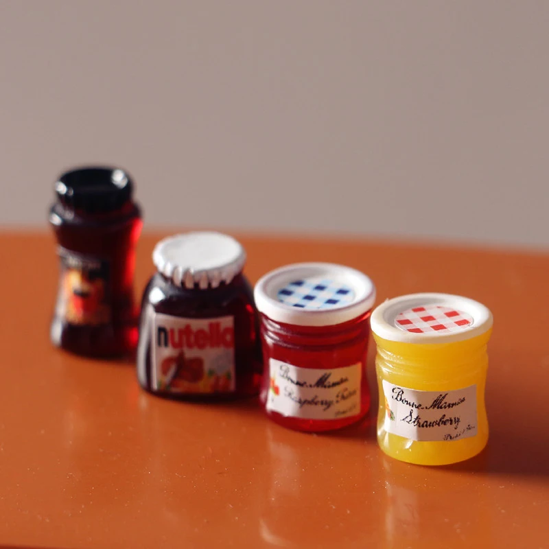 4Pcs 1:6/1:12 Dollhouse Miniature Coffee Can Bread Spread Fruit Sauce Jam Food Model Kitchen Decor Toy Doll House Accessories