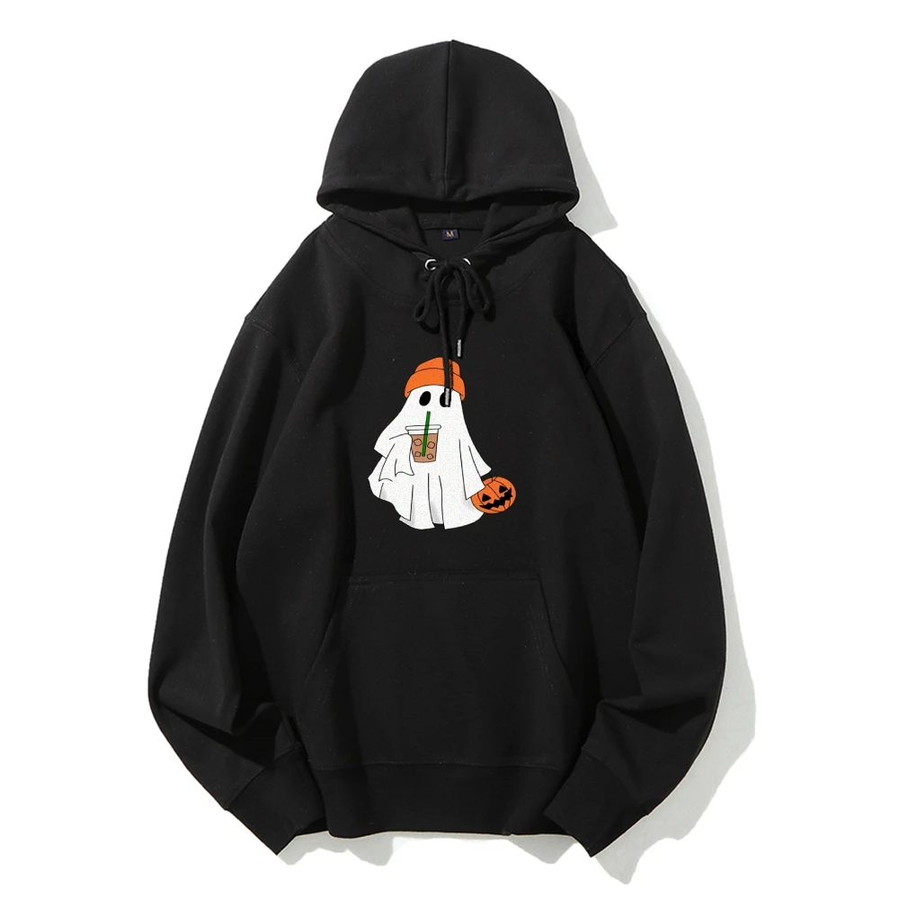 Halloween Cotton Hooded Sweater Pumpkin Ghost Cartoon Print Casual High Gram Weight Loose Retro Fashion 2024 Trend Hoodie