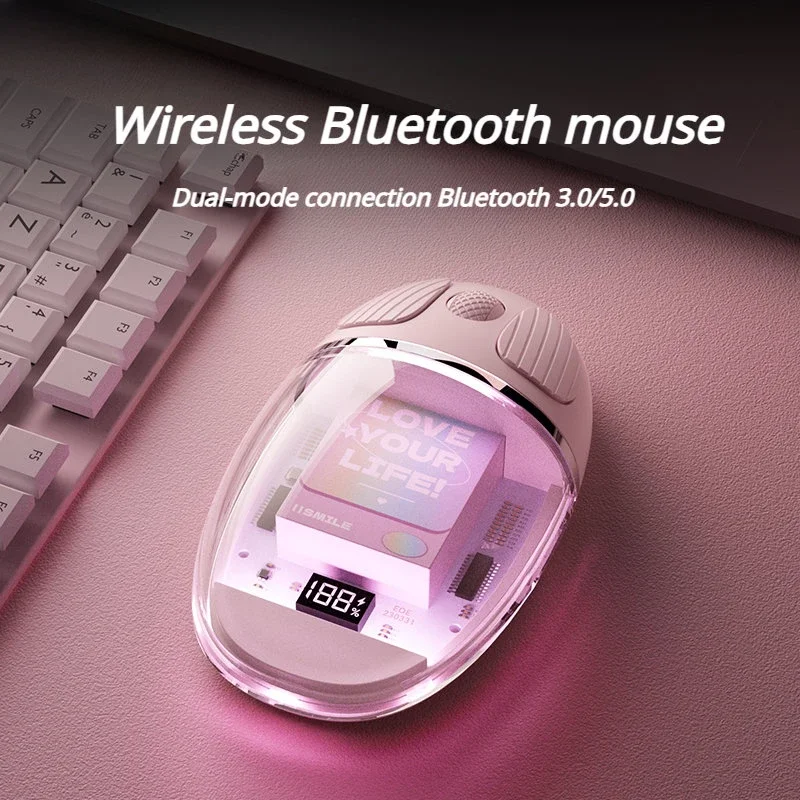 Wireless Bluetooth Mouse Translucent Ergonomic Mute RGB Office gamer Rechargeable Long Battery Life Laptop Accessories Girl Gift