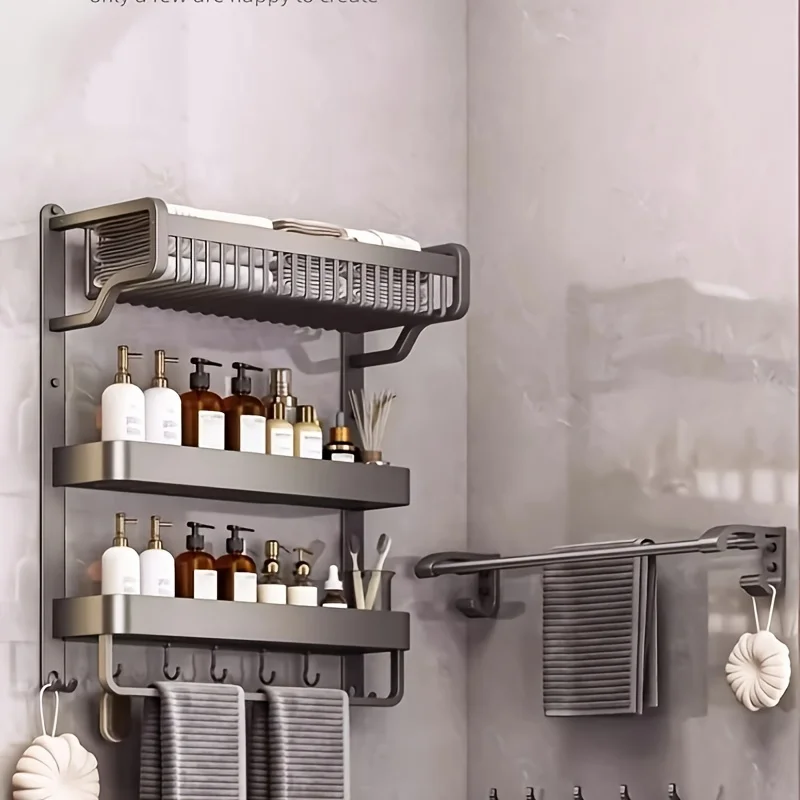 Multifunctional 3Layer Bathroom Shelf Aluminum Wall-Mounted Bathroom Item Storage Rack Large Capacity Shelf Bathroom Accessories