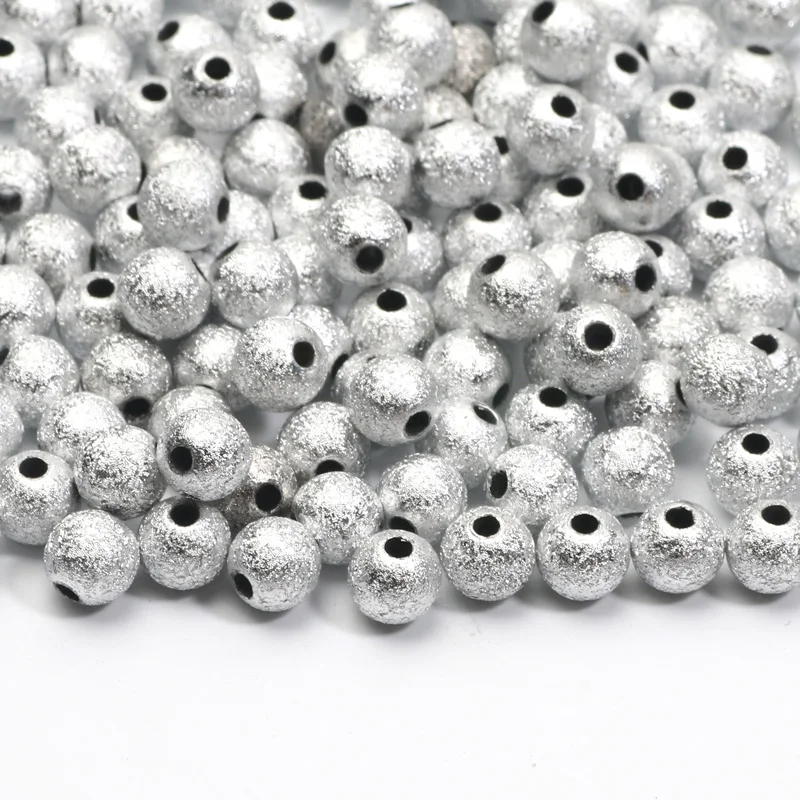 4/6/8/10mm Shiny Silver Color Stardust Acrylic Beads Acrylic Round Balls Spacer Beads For Jewelry Making DIY JewelryAccessories