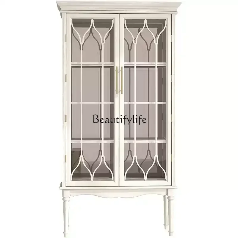 

Pure solid wood French retro American light luxury villa living room glass wine cabinet locker