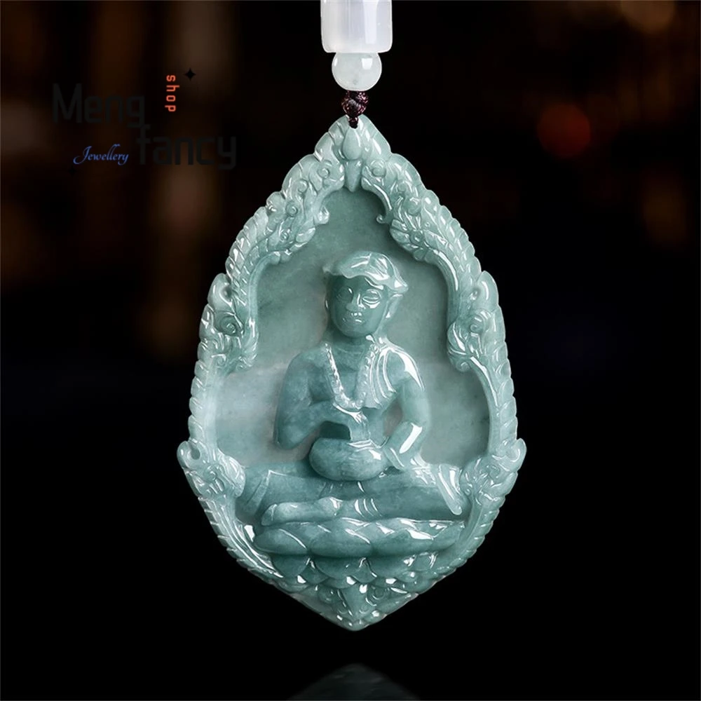 Authentic Natural A-grade Jadeite Blue Water Medicine Buddha Ice Seed Jade Pendant Exquisite Fashion Jewelry Couple Holiday Gift