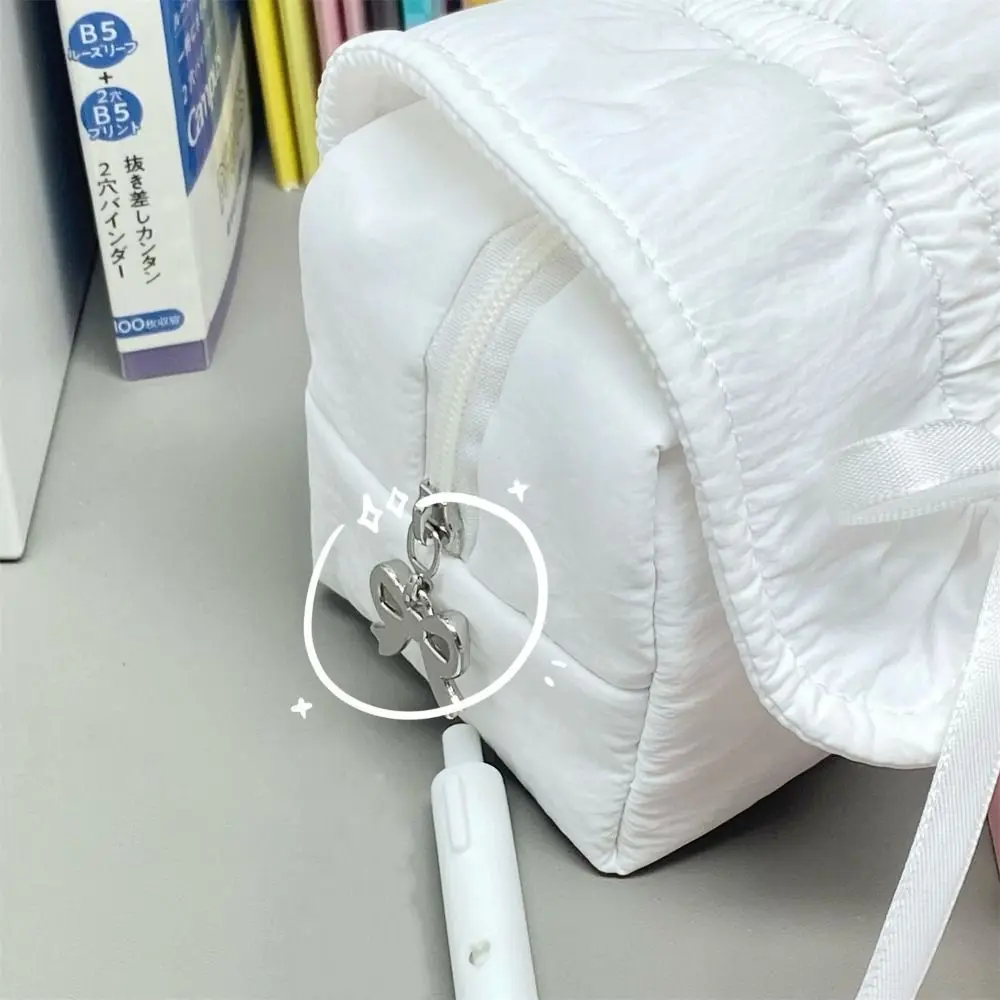 New Solid Color Pencil Case Large Capacity Bow Drawstring Pen Bag Multi-functional Stationery Organizer School Office