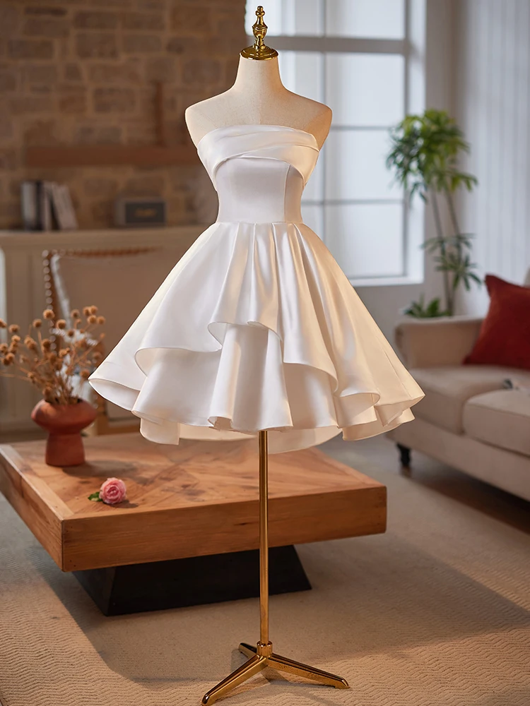 

Prom Dress Homecoming Dresses for Teens Lace Formal Dress Birthday Party Annual Meeting White Short Satin Mini Graduation Dress