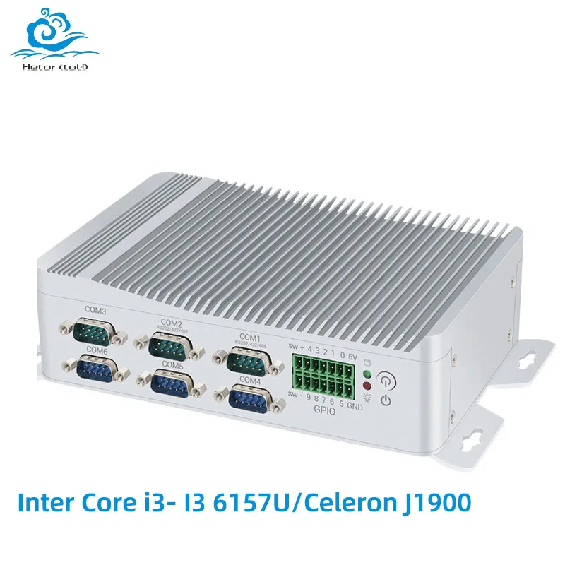 

Helorpc Industrial Mini PC I3-6157U/j1900 Processor Support Windows10 Linux with 2xGbE LAN 6xDB9 COM RS232/485 Fanless Compute