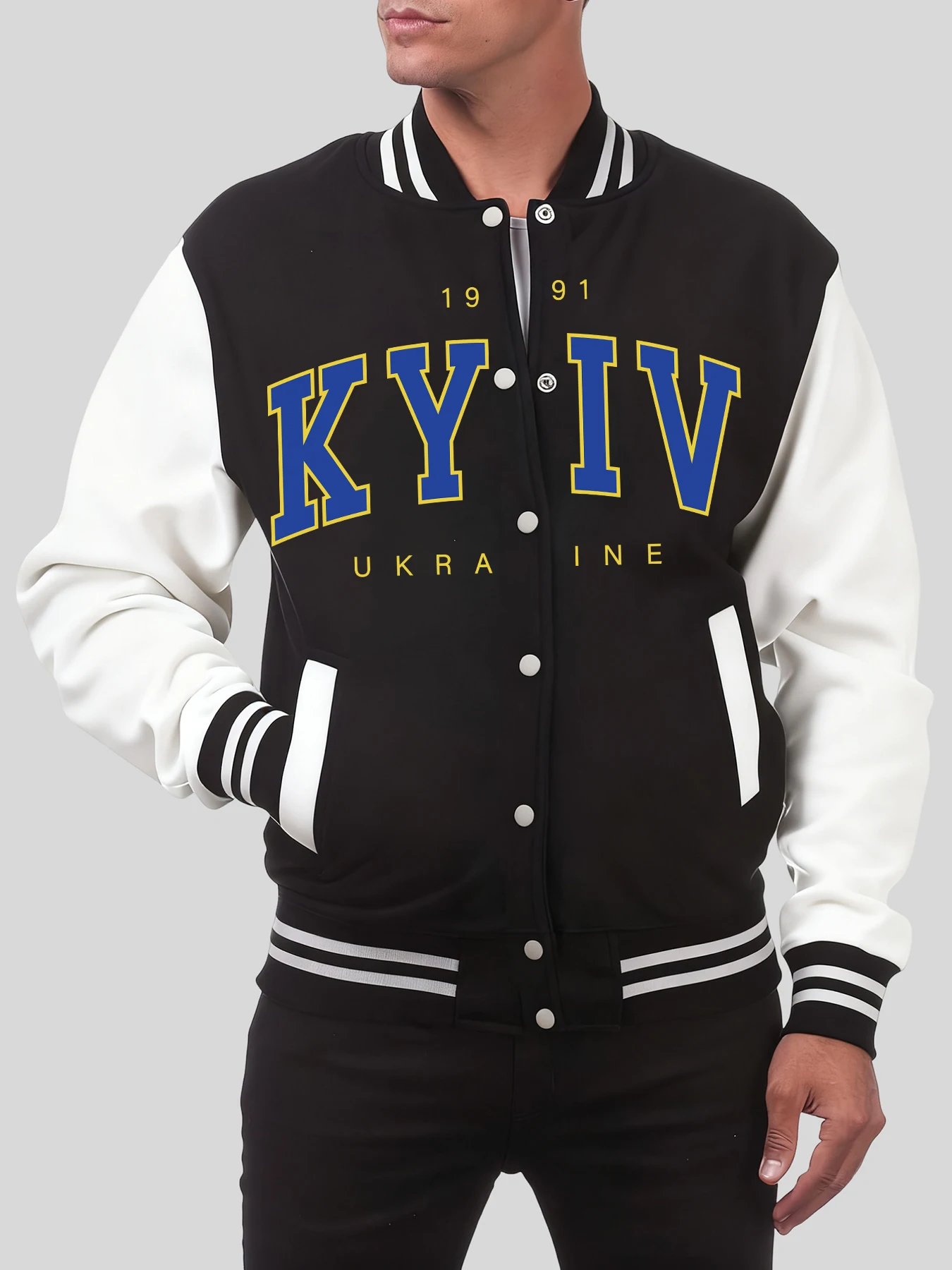 

Kyiv Ukraine Letter Print Male Baseball Jersey Hip Hop Fleece Streetwear Autumn Casual Soft Clothing Men Fashion Jackets