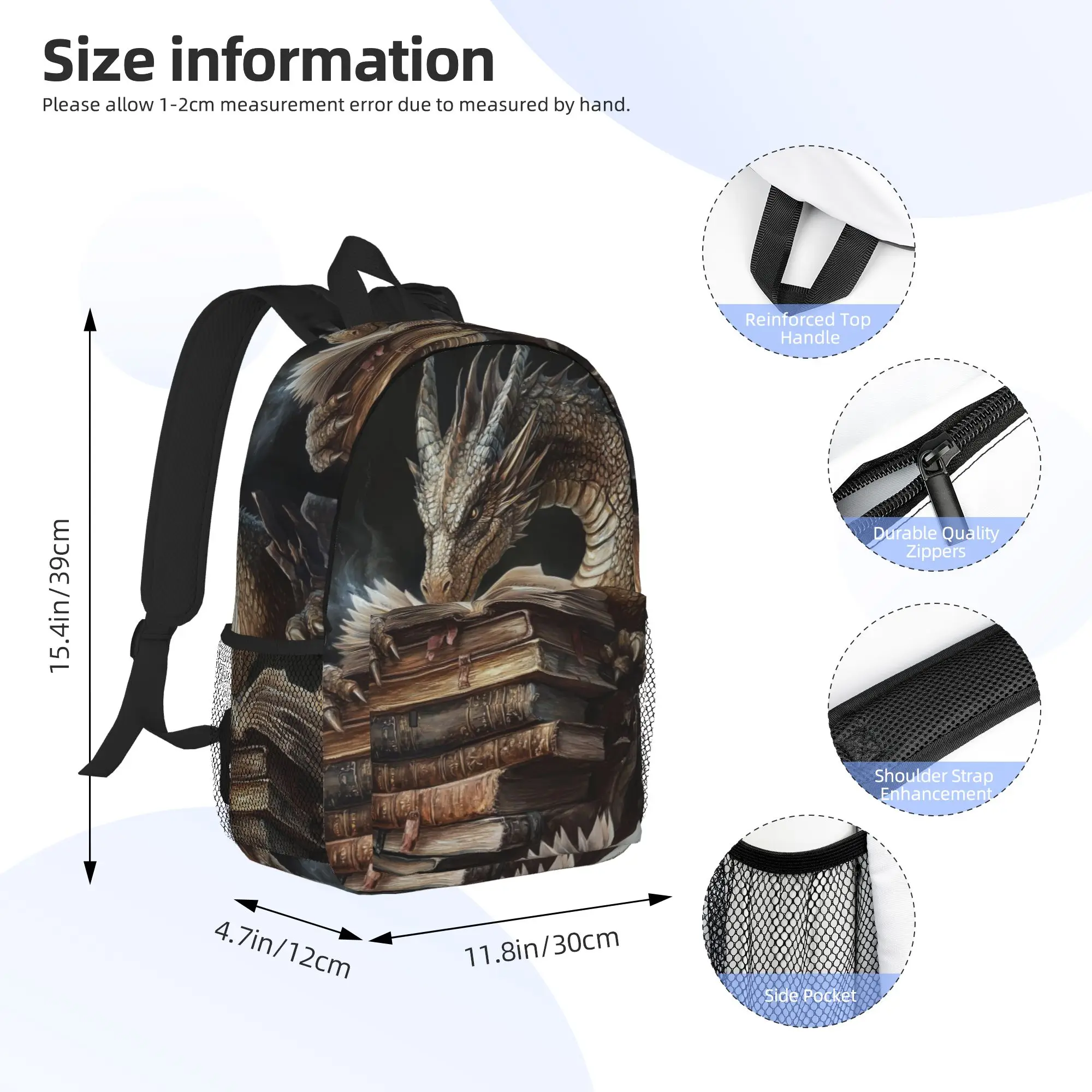 Book And Sleeping Dragon Backpack Hot Sale Daypack Large Capacity Boys Girls BookBag Shoulder Bags for Men Women School Bag