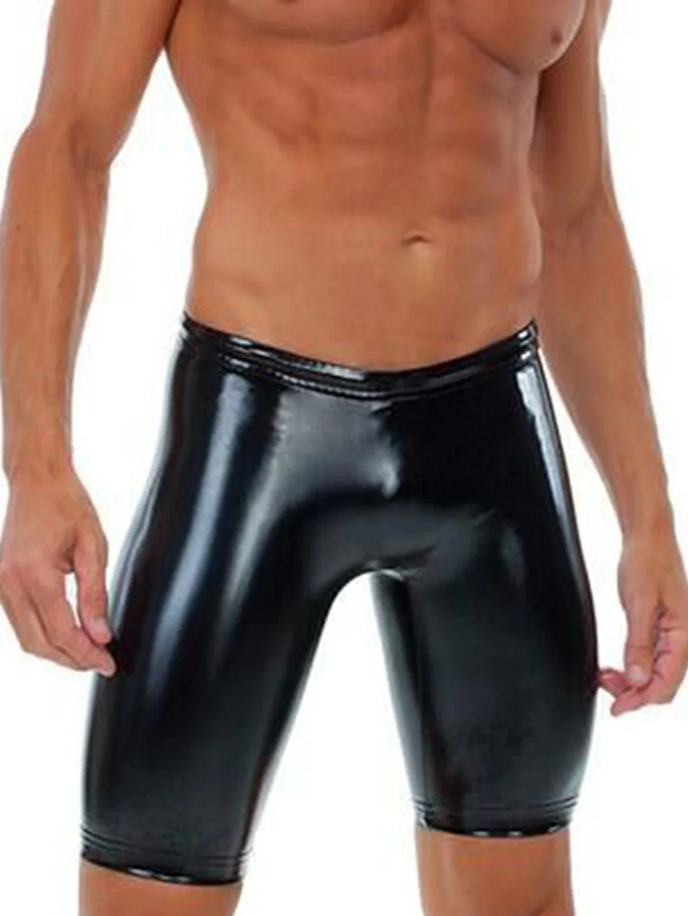 Men's Leather Pu Wet Look Party Club Shorts Pants