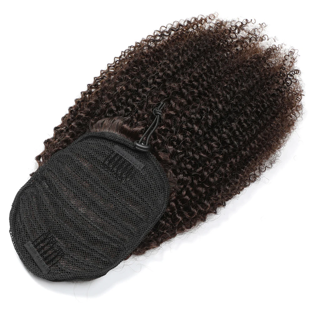 Fashion Afro Curly Drawstring Ponytail Human Hair 100g Kinky Curly Clip In Pony Tail Brazilian Hair 2# And 4# Color,