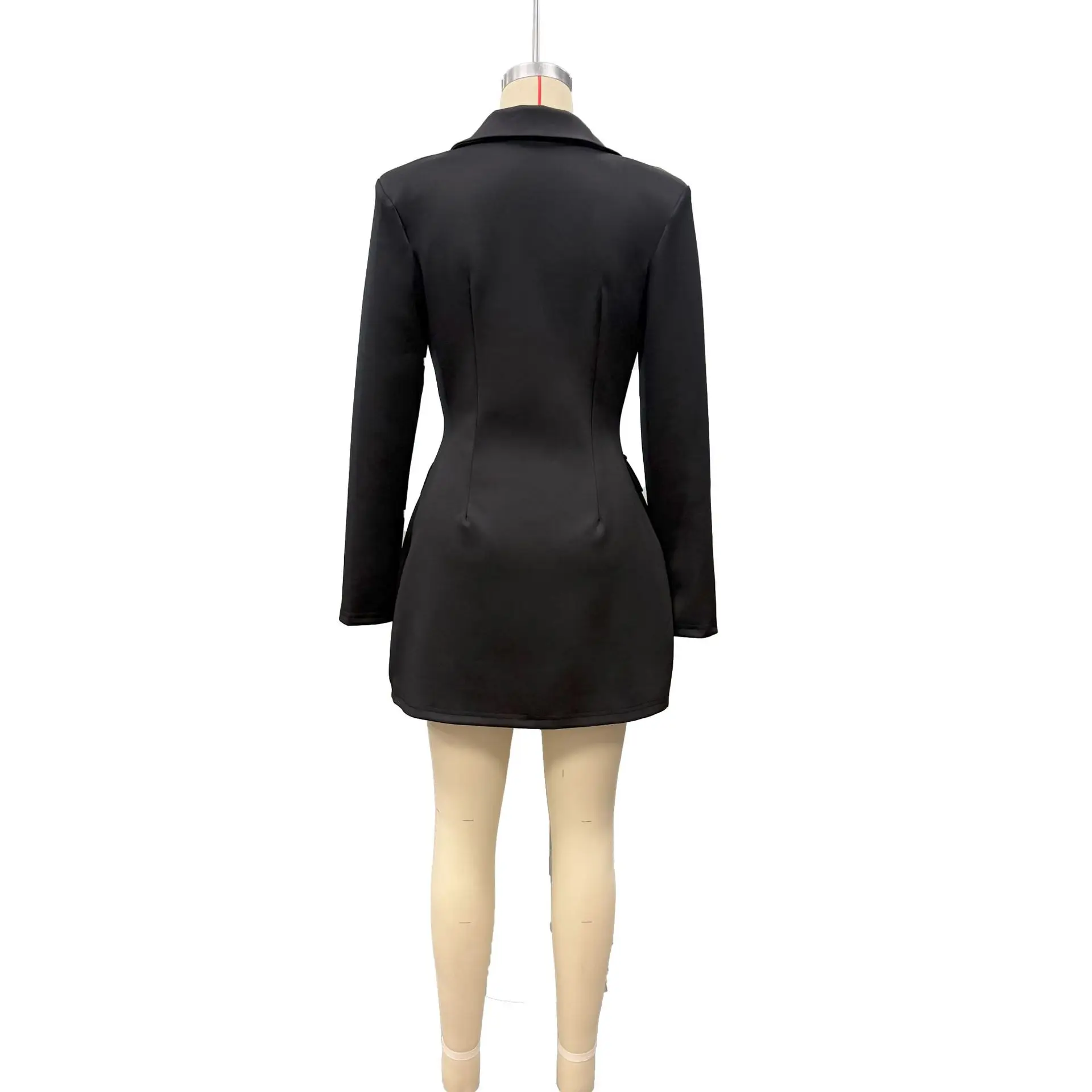 Neu eingetroffen: Elegantes Blazerkleid in Uni-Farbe mit tiefem V-Ausschnitt und tailliertem Schnitt für Damen – Detail 5
