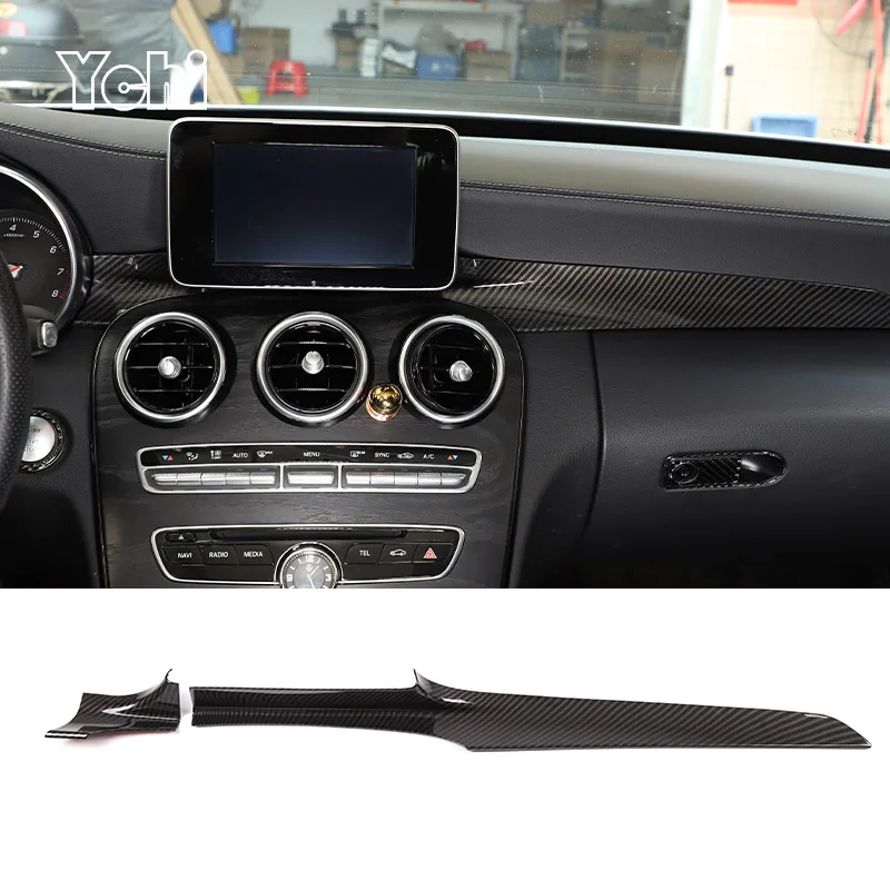 ABS Carbon Fiber For Mercedes-Benz C-Class W205 GLC X253 2016-21 Car Dashboard Decorative Strip Sticker Car Interior Accessories