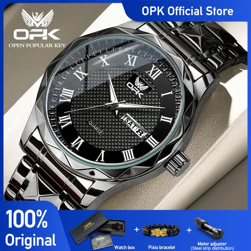 

OPK Men's Watches Grid dial Roman Numerals Fashion Trend Original Wristwatch Waterproof Luminous Staianless Date Week reloj