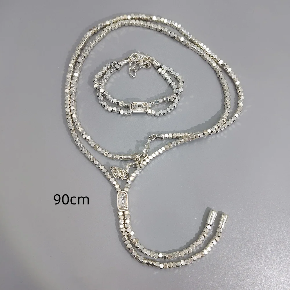 

Vintage Silver Bead Y-shaped Necklace Original Design 2-piece Set with Atmosphere, Essential for Wearing