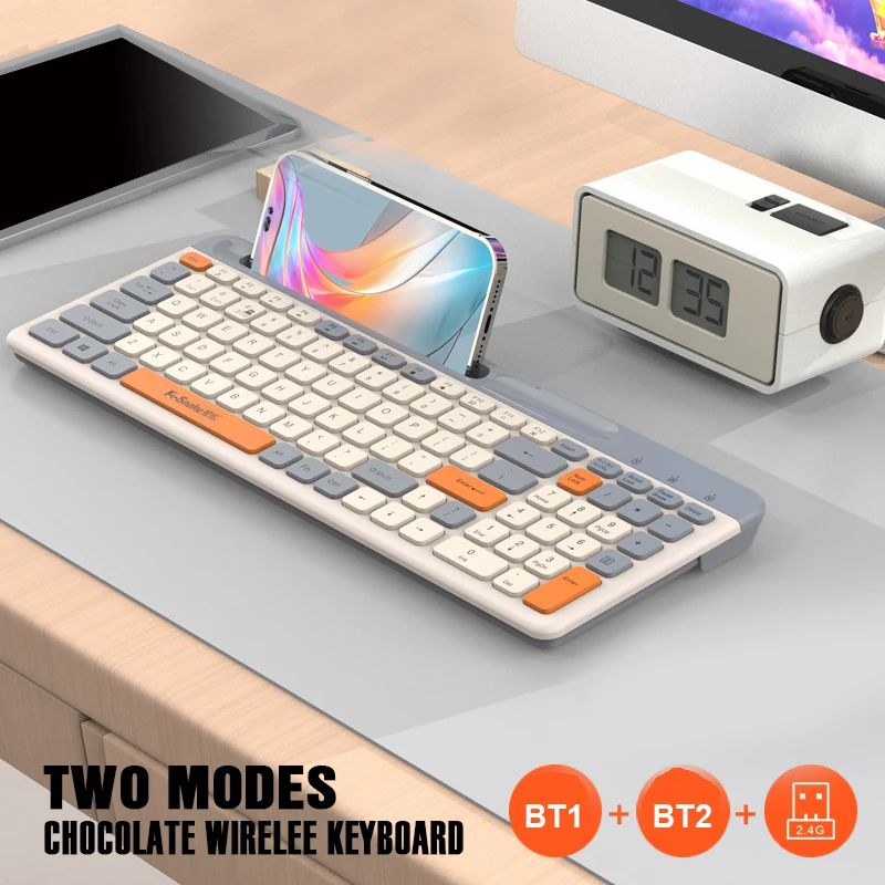 

K100 2.4G Wireless Keyboard 100-Keys Bluetooth Dual-Mode Keyboard Rechargeable Ultra-Slim Keyboard with Phone Holder for Compute