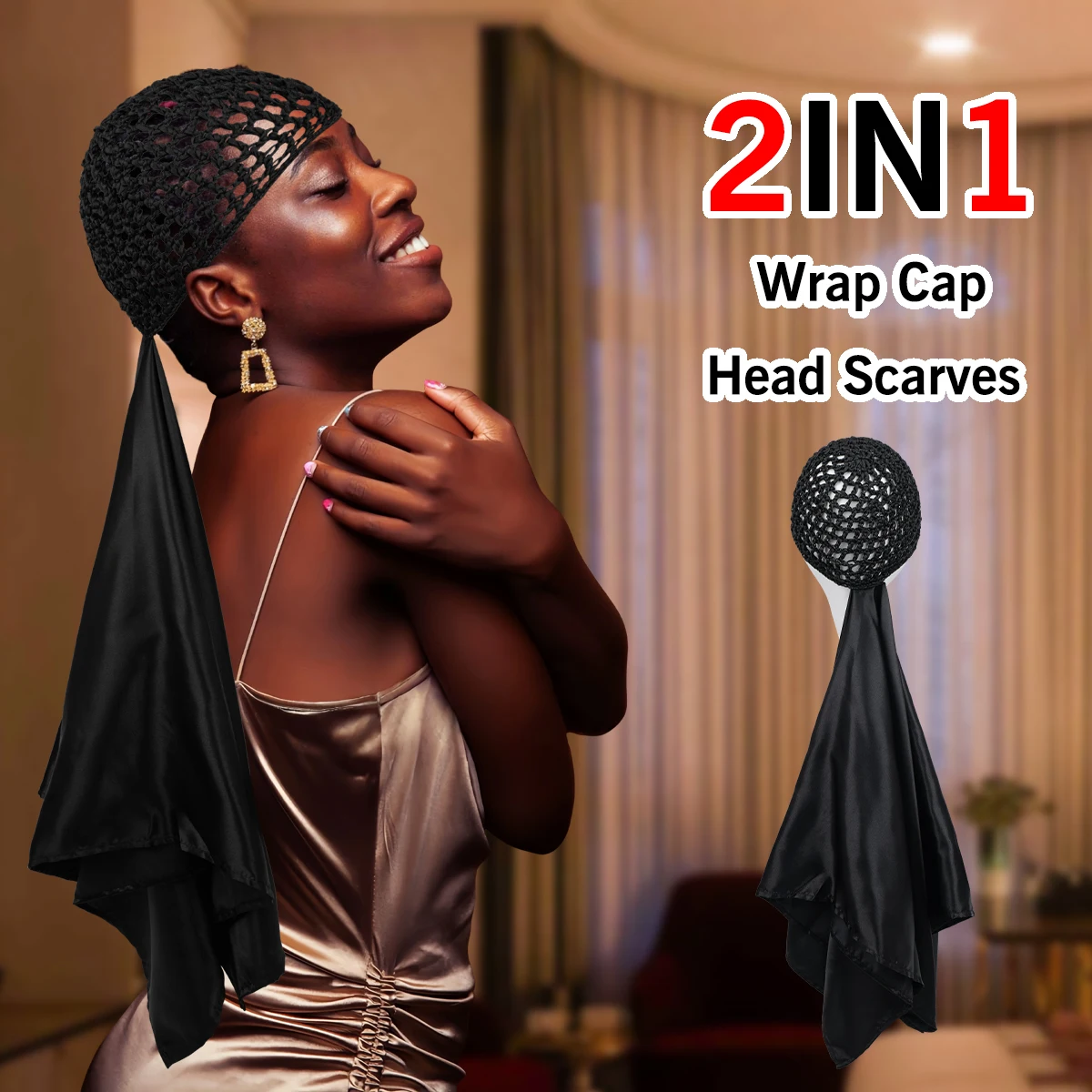 2-in-1 Satin Hair Towel Scarf with Wide Elastic Band Waterproof Foldable Hair Cap Soft Smooth for Daily Use And Shower Multiple