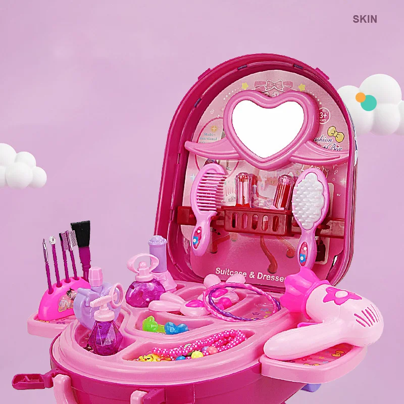 Girl Makeup Toys Cosmetics Playing Box Kids Makeup Dressing Table Girl Toy Play Set Lipstick Suitcase Safety Toys Kit For Kids