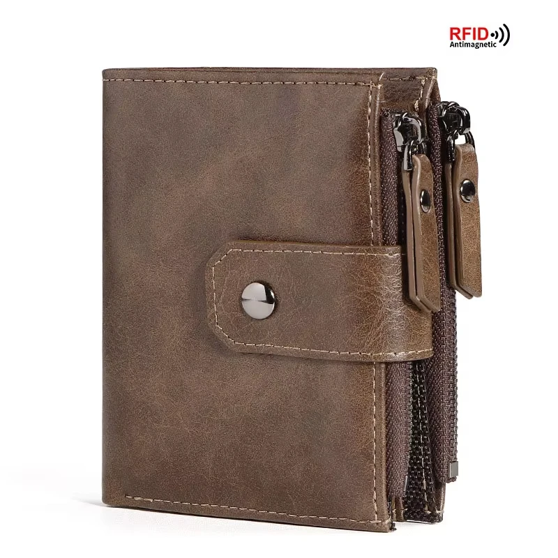 For Men RFID Anti-Magnetic Wallet Handheld Money Clip Multi-Functional Luxury Leather Bag
