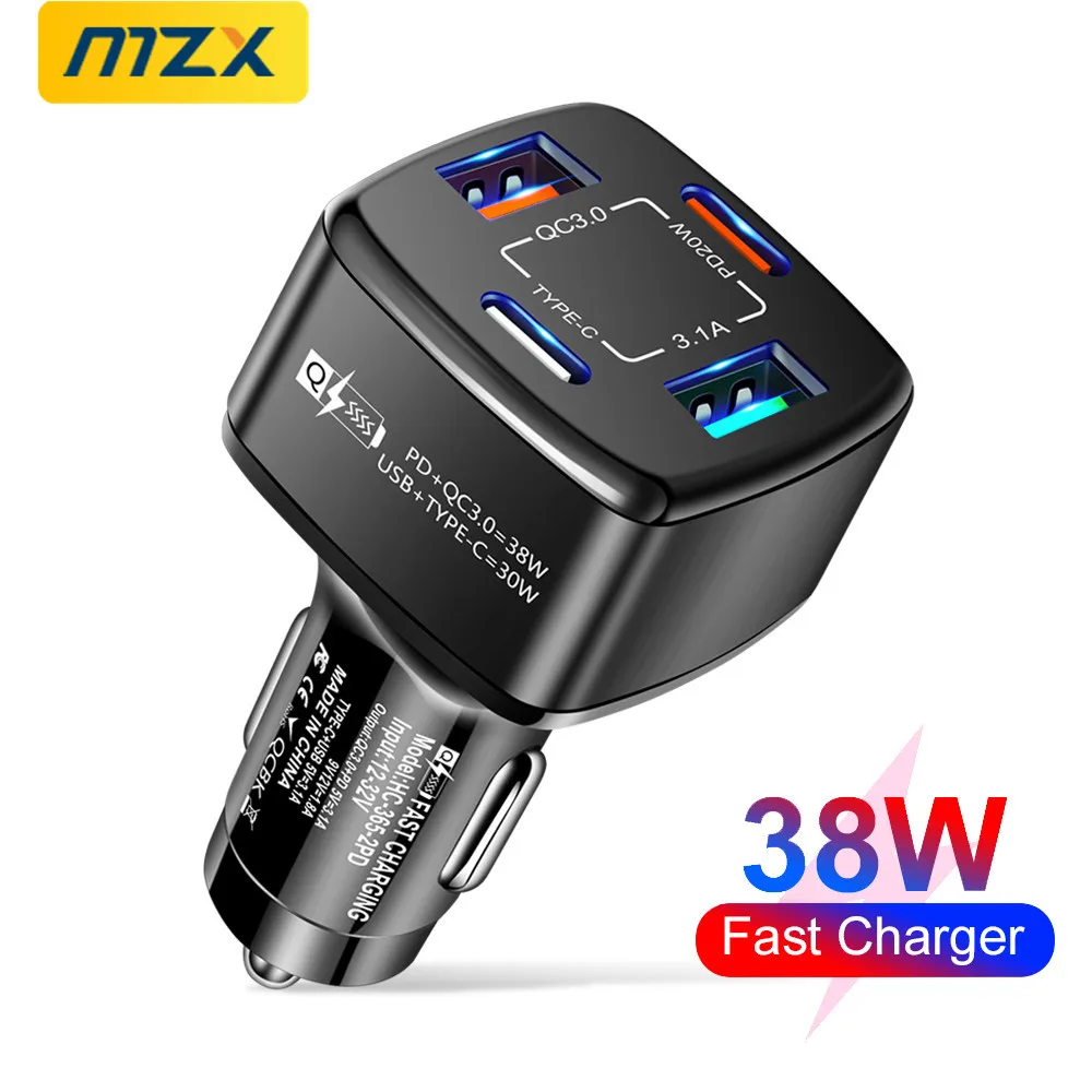 MZX Car Fast Charger Type C USB 12V Adapte Cigar Lighter Quick Charge Charging Laptop Powerful Cell Mobile Phone Charger for Car