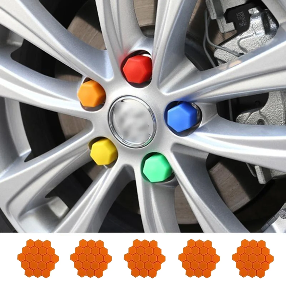 

20Pcs Silicone Wheel Bolt Covers 21Mm Orange - Tough Rub Resistant Nut Protector for Car Wheels Easy Fit Enhanced Finish