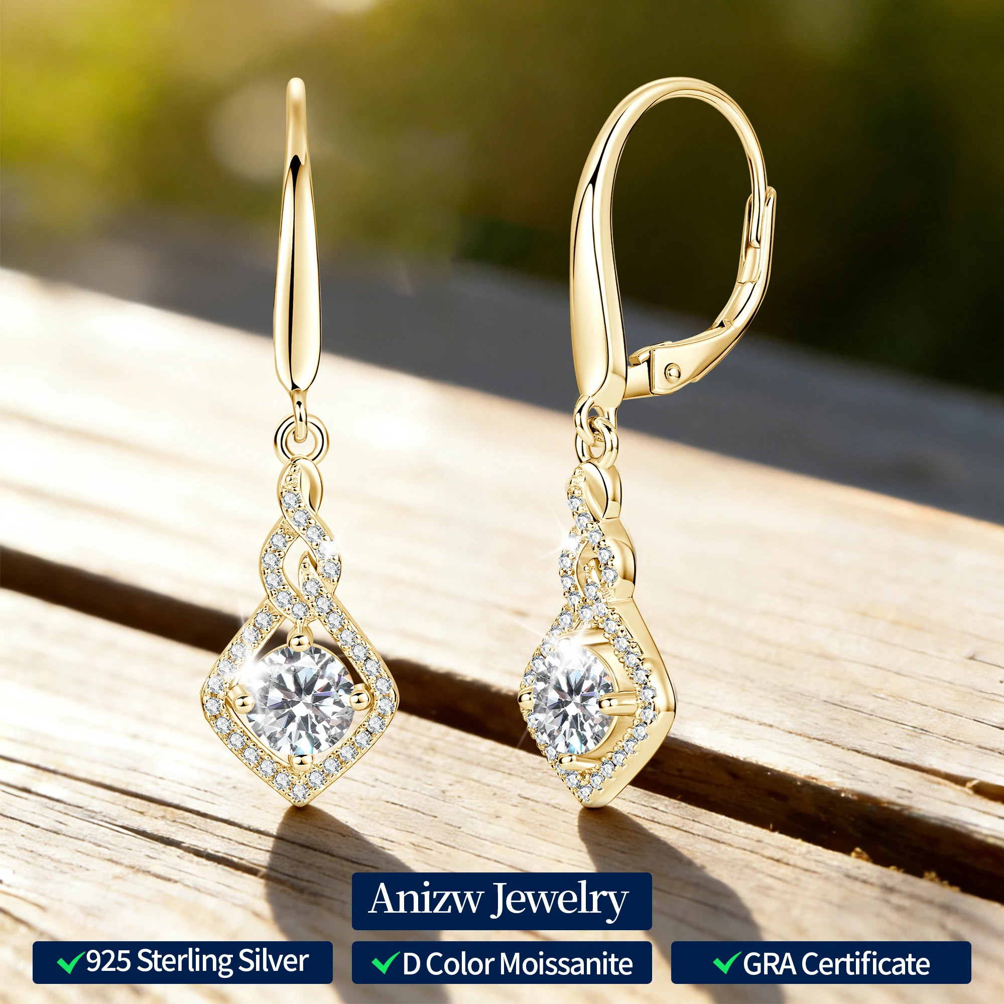 Anziw 0.5CT 5mm D Moissanite Drop Hoop Earrings for Women 925 Silver Flame Design Pendant Wedding Engagement Earrings 2025 New