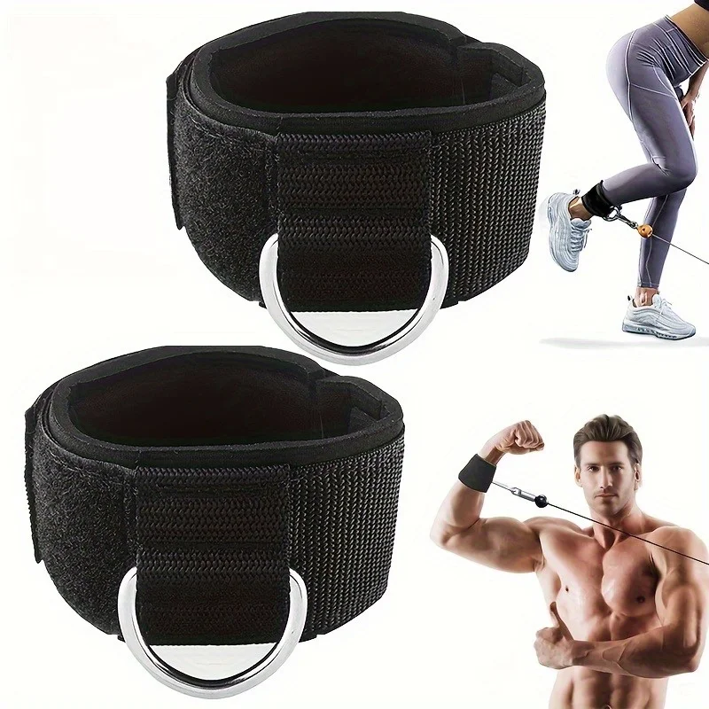 1 Pair Adjustable Dual Purpose Ankle Straps/Wrist Straps for Cable Machines - with Thick Padding, Synthetic Rubber, Black