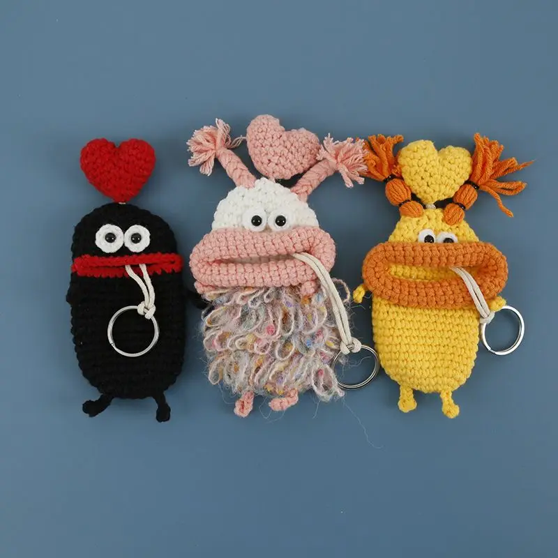 Funny Sausage Mouth Doll Crochet Keychains For Car Keys Storage Bag Cute Monster Doll Knitted Keyrings Wholesale Creative Gifts