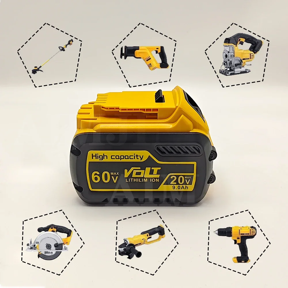 Baterai Li-ion pengganti baterai Dewalt DCB609, 60V 9000mAh DCB200 DCB606 DCB205 DCB206 DCB209 DCB182