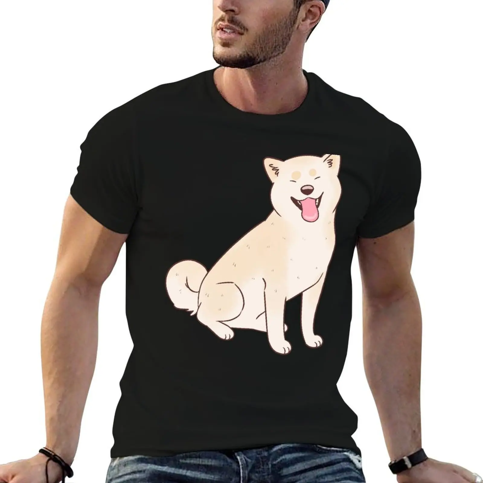 Cream shiba inu dog illustration T-Shirt tops valentines clothes shirts men graphic