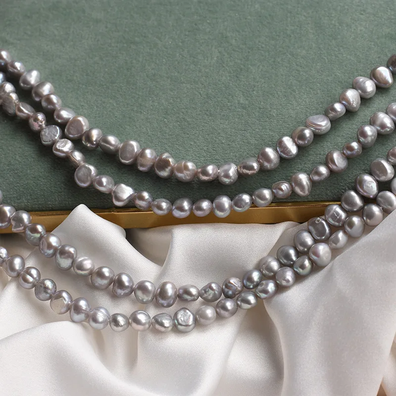 5-6mm Grey Color Real Natural Freshwater Pearl Beads Strand Irregular Baroque Pearl DIY Jewelry Beads for Necklace Bracelets