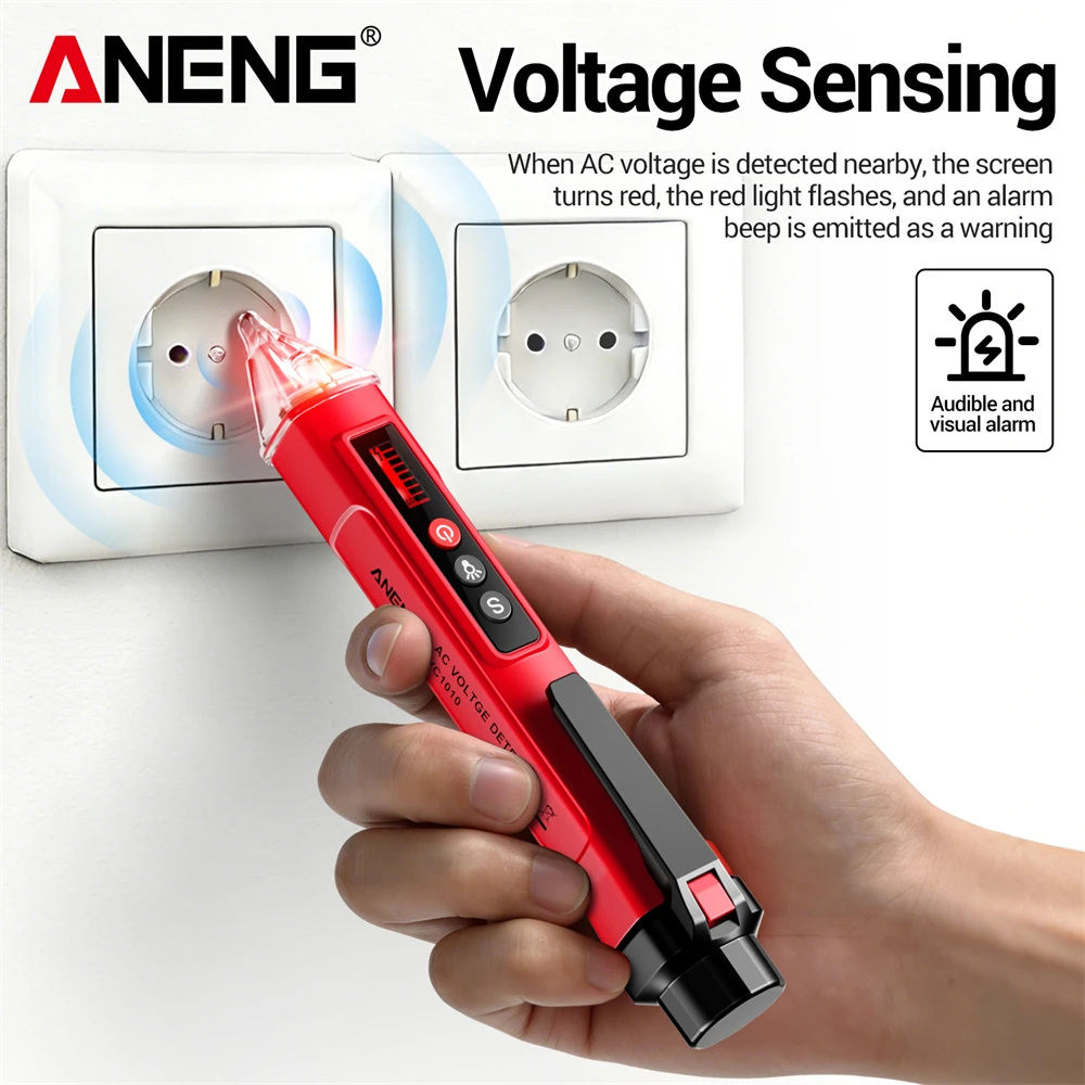 ANENG VC1010 Non‑Contact Voltage Detector Pen AC 12‑1000V NCV Tester Adjustable High‑Low Sensitivity Sound Alarm with LED Flashl