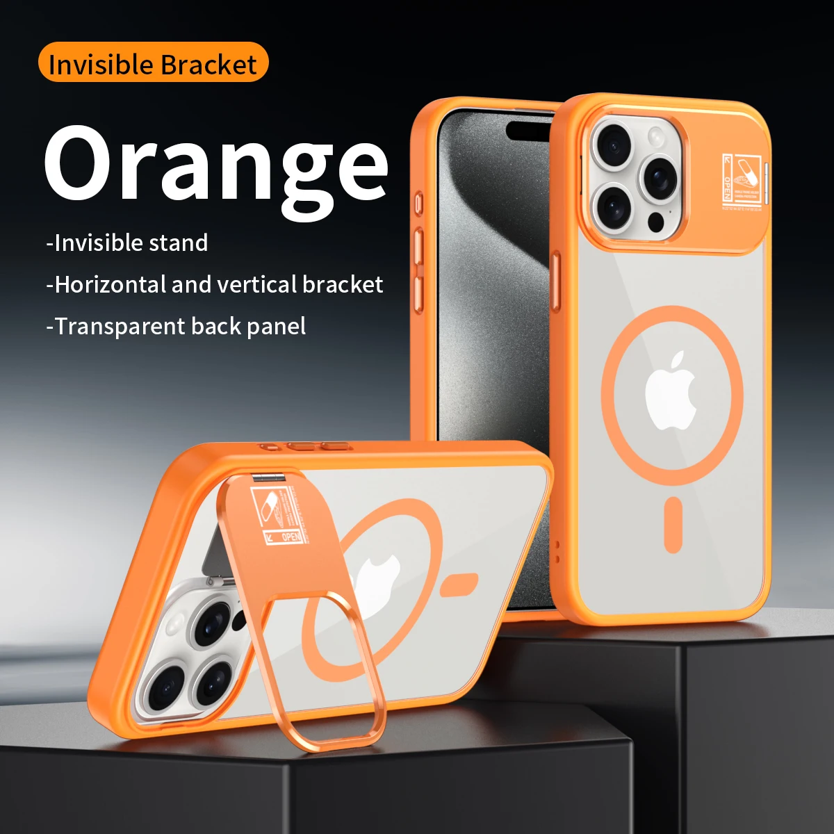 

Folding Camera Holder Bracket Stand Phone Case For iPhone 14 11 13 12 15 Pro Max Magnetic Hard Clear Cover