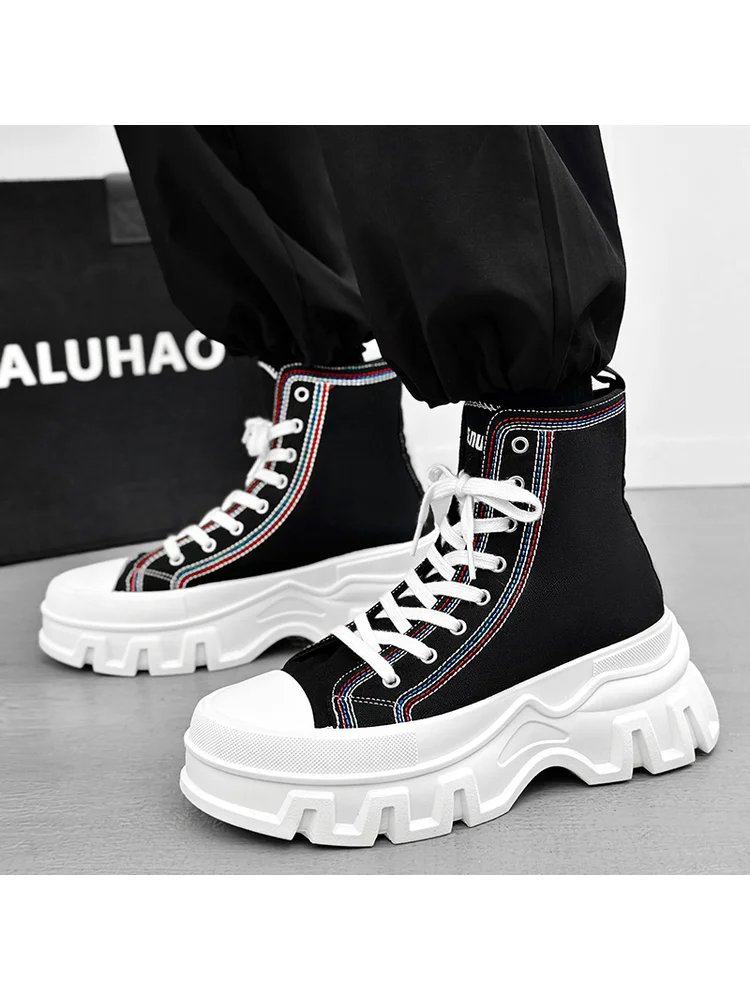 

Новинка 2025 года, мужская обувь на толстой подошве с парусиновым носком, повседневная спортивная обувь с высоким берцем в студенческом стиле, модная простая обувь