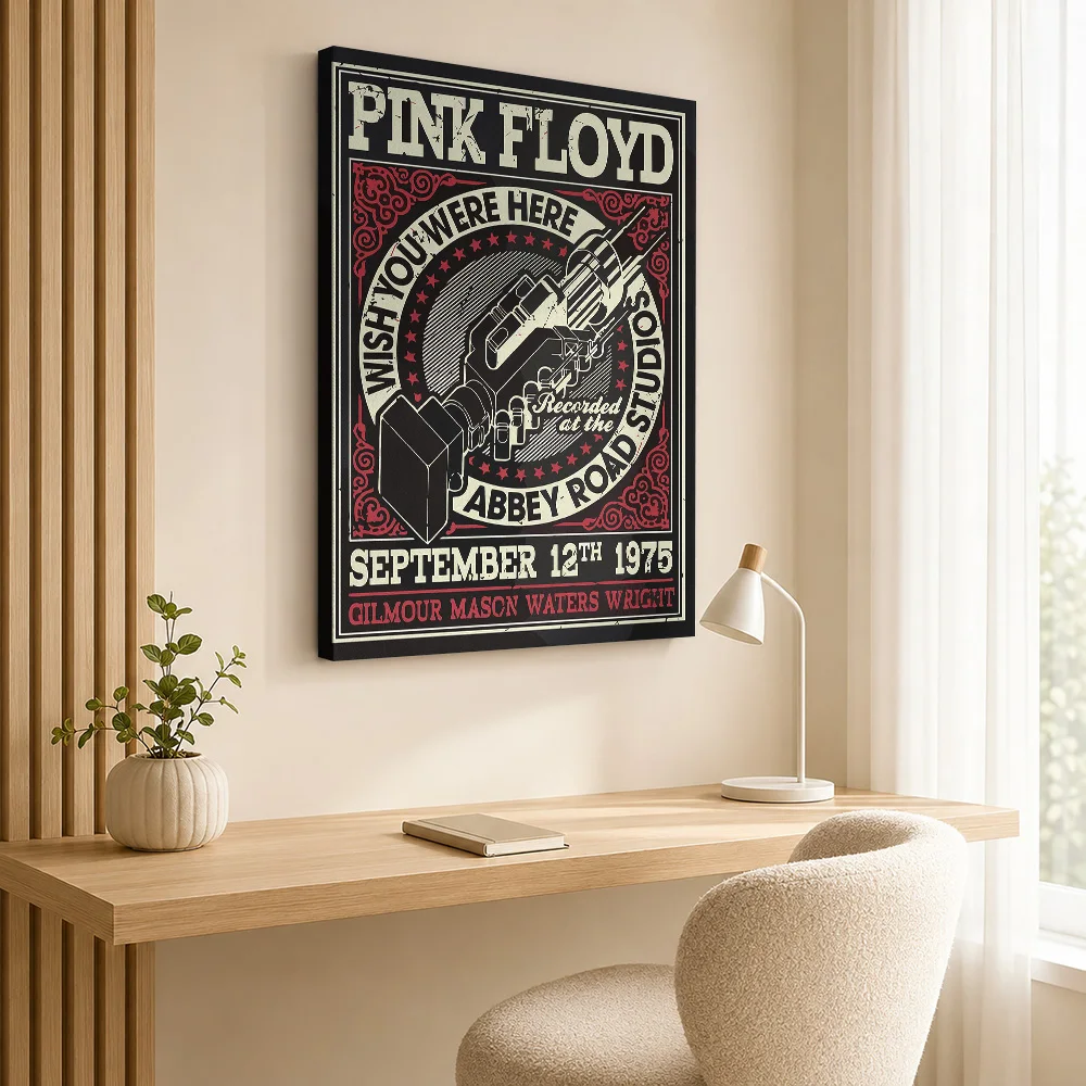 Pink Floyd Wish You Were Here Album Framed Canvas Print Poster Raw Style Wall Art With Customized Photo For Study Ideal Fan Gift