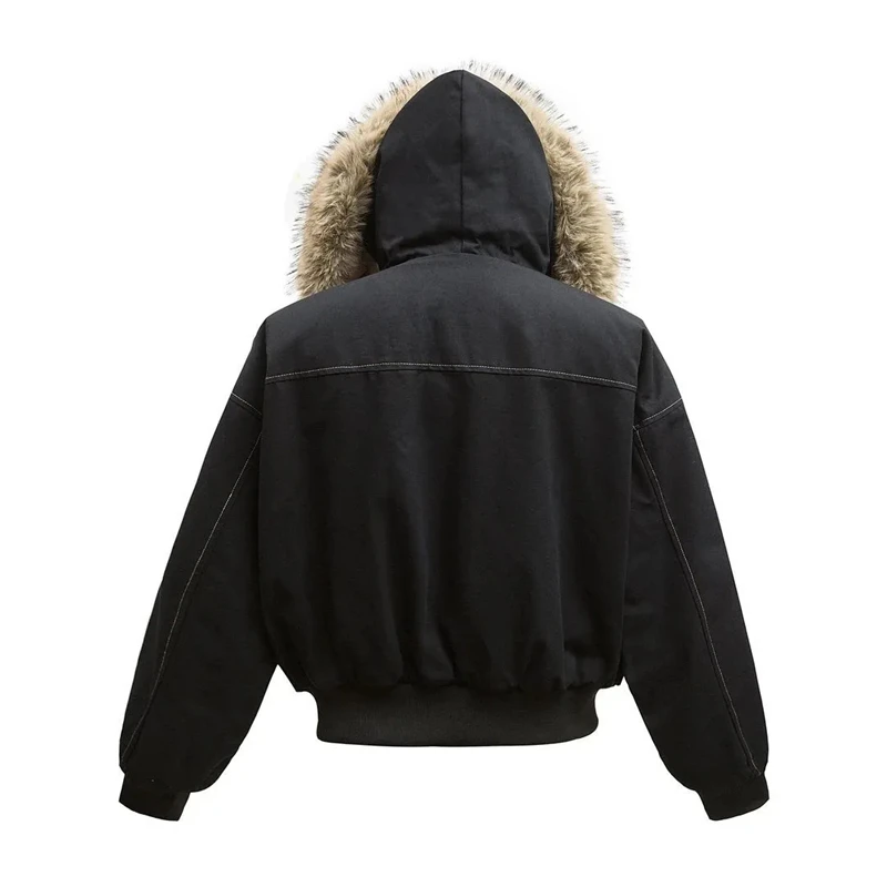 Hip-hop winter coat male new casual thick warm female parka coat loose streetwear hooded fake mink neck couple short coat