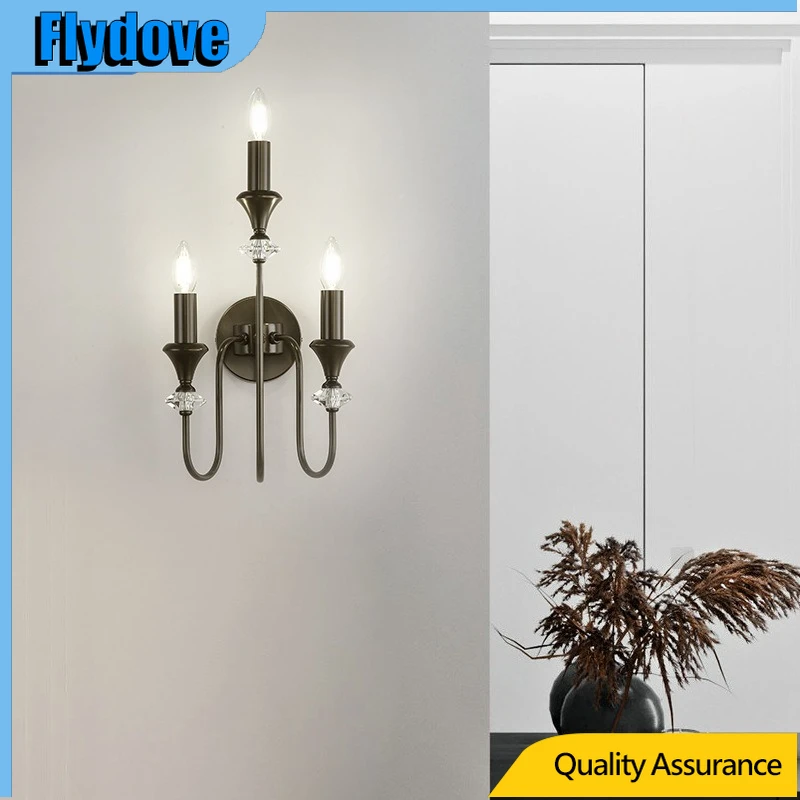 

Nordic Crystal Copper Wall Lamp LED E14 Black Gold Lustre Candle Wall Mounted Living Room Background Aisle Art Decor Wall Lights