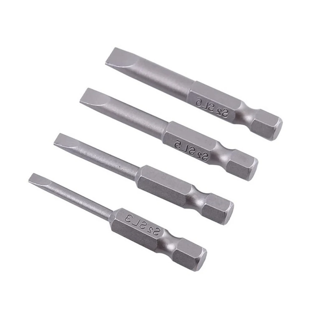 4pcs 50mm Slotted Screwdriver Bits Magnetic Flat Heads Screwdrivers 1/4 Inch Hex Shank Screw Drivers Bits Hand Tools SL3.0-SL6.0