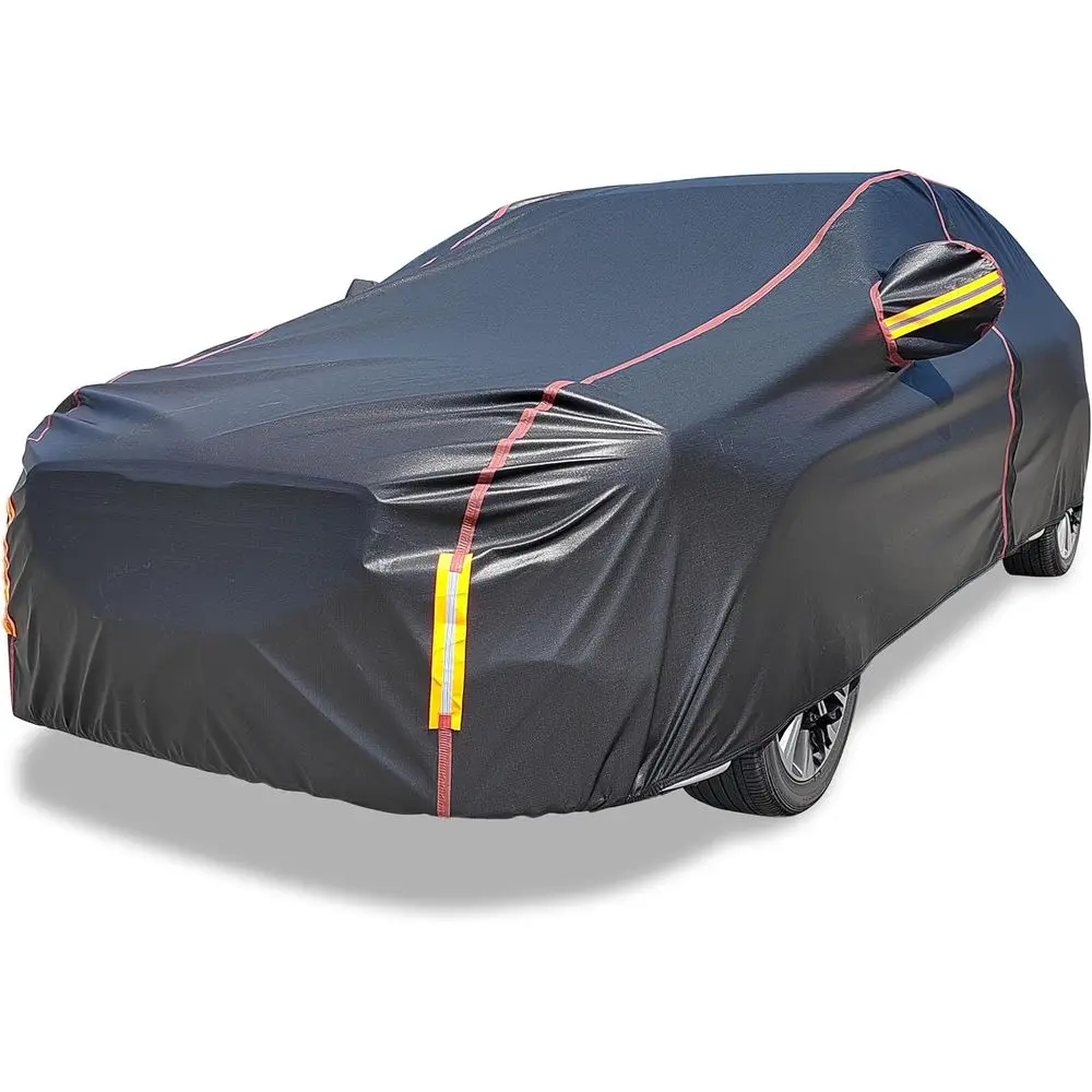 

All-Weather 6-Layer Car Cover with Zippered Cotton Lining for UV, Rain, Wind, and Dust Protection, Suitable for Sedans (190-195