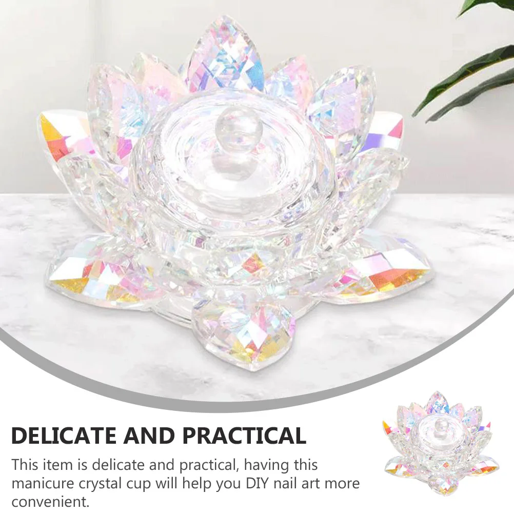 Lotus Shaped Crystal Nail Art Cup Premium Transparent Manicure Liquid Powder Mixing Bowl for Acrylic Nails Reusable Pen Wash