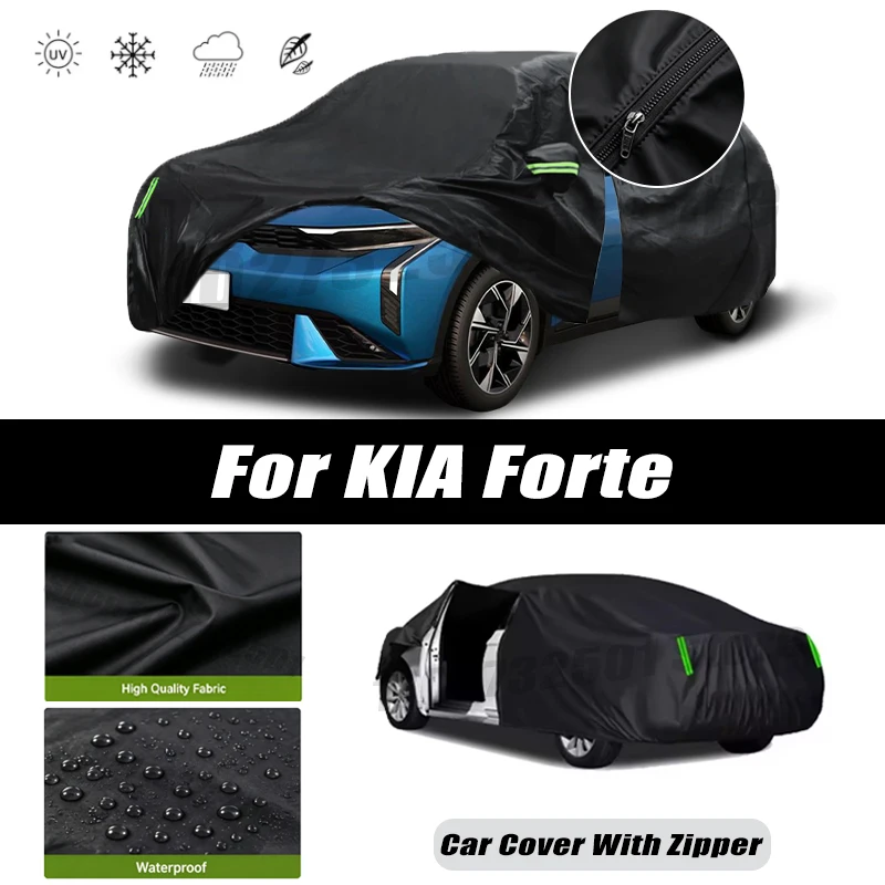 For KIA Forte Car Covers Outdoor Waterproof Sun Rain Snow Protection UV Car Zipper Design Car Cover Accessories
