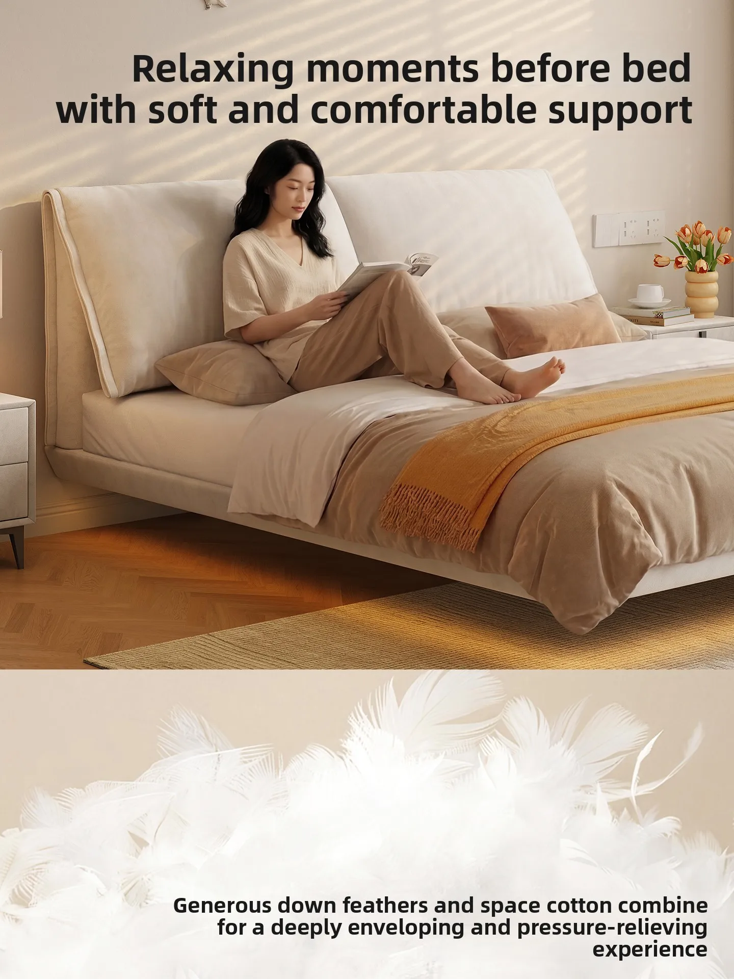 LMM simple modern master bedroom double cat scratching cloth girl light luxury suspended fabric bed
