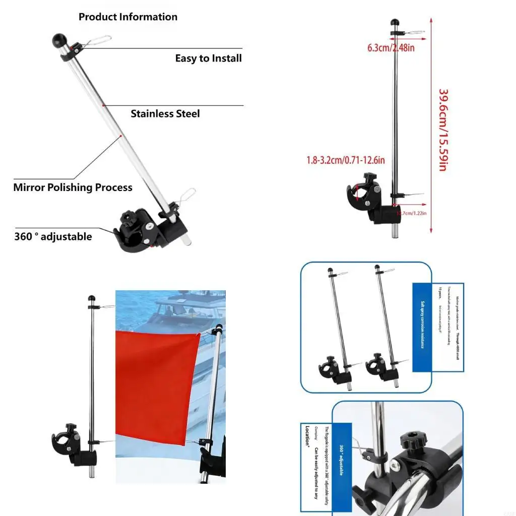 

6XDF Stainless Steel Mount Flagpole With Clamp Base For Easy Installation
