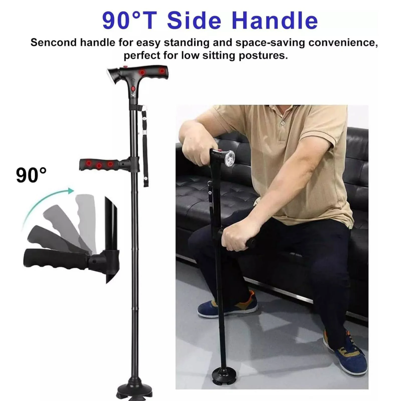 Aluminum Folding Walking Cane With LED Light & Alarm Collapsible Telescopic Cane Adjustable Lightweight Crutches For The Elderly