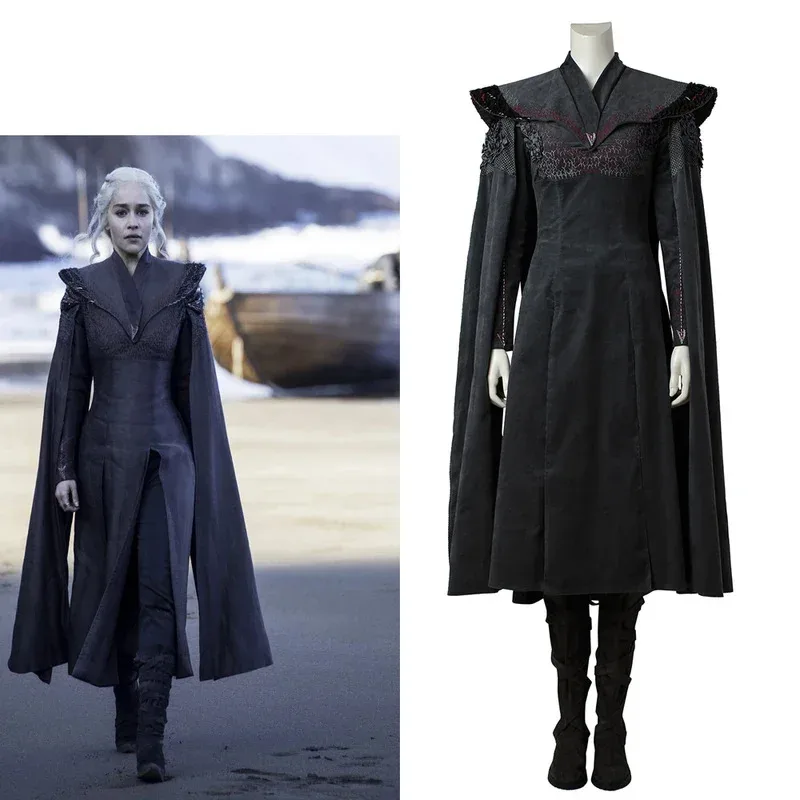 

Daenerys Cosplay TV Series Targarye Costume Women's Cape Dress Pants Suit Shoes Halloween Carnival Stage Black Outfit