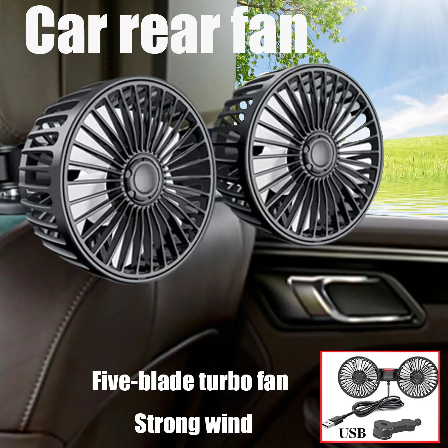 kmind Double-Head Fan For 360° Rotating Air Cooling Fan For Car Headrests Automatics Cooler Adjustable 3-speed Brushless Fan.