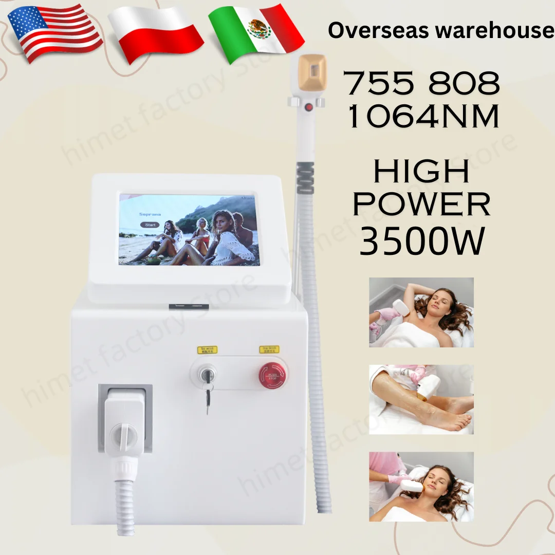 

808nm Diode Laser Epilator Device 3 Wavelength 3500W High Power Ice Cooling 755 808 1064 Painless Permanent Hair Removal Machie